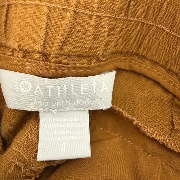 Athleta Cabo Linen Joggers Brown Mustard Elastic Waist Drawstring Pants | Size 4 - Picture 4 of 12